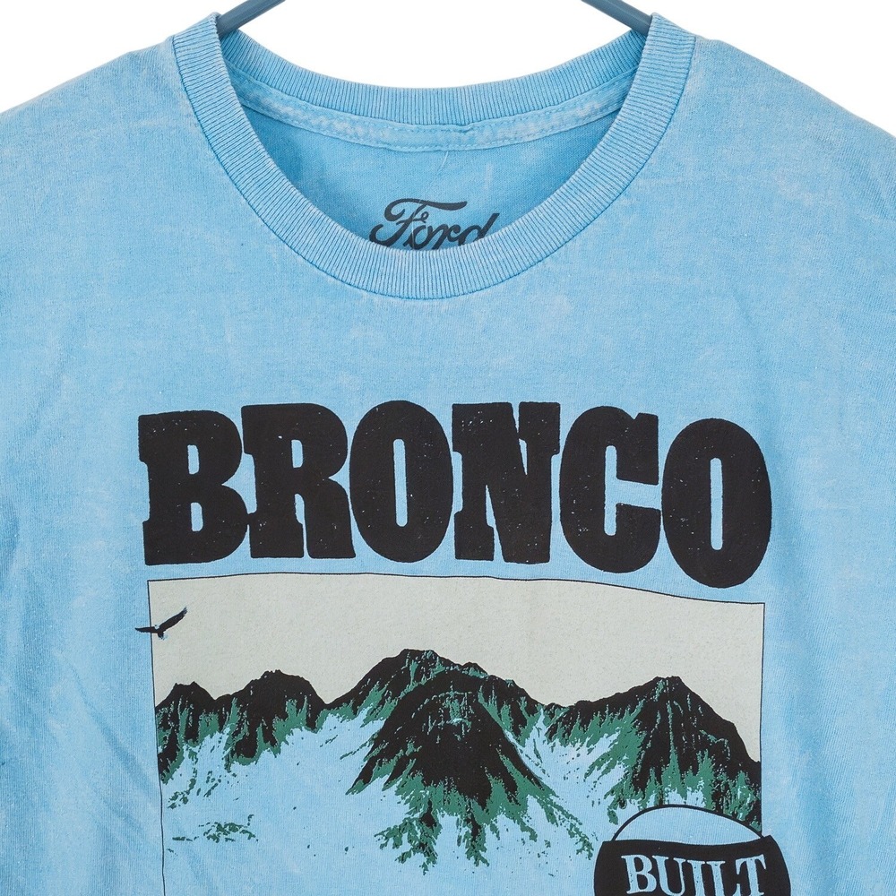 Ford Bronco T-Shirt Mens Medium Blue Graphic Built Wild Cotton Mineral Wash